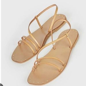 JOIE Womens tan Adjustable Ankle Strap Studded Square Leather Sandals size 38.5